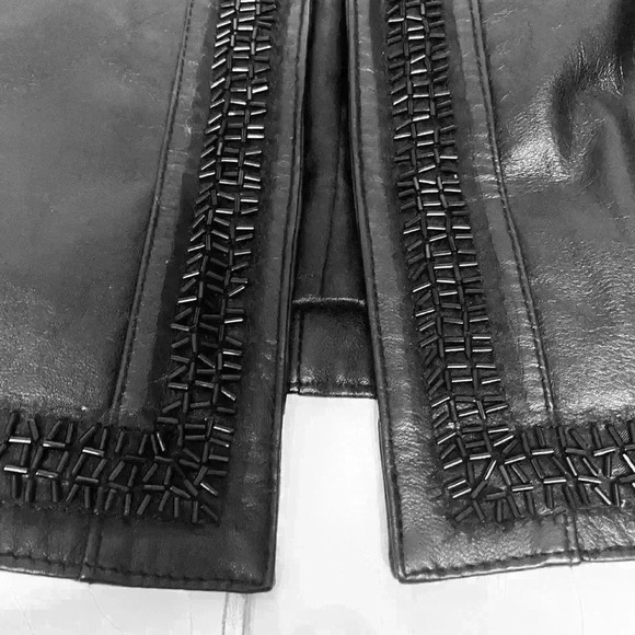 Chicos size 1 black leather jacket jewel trim neckline and front 3 snap closure - Picture 4 of 6